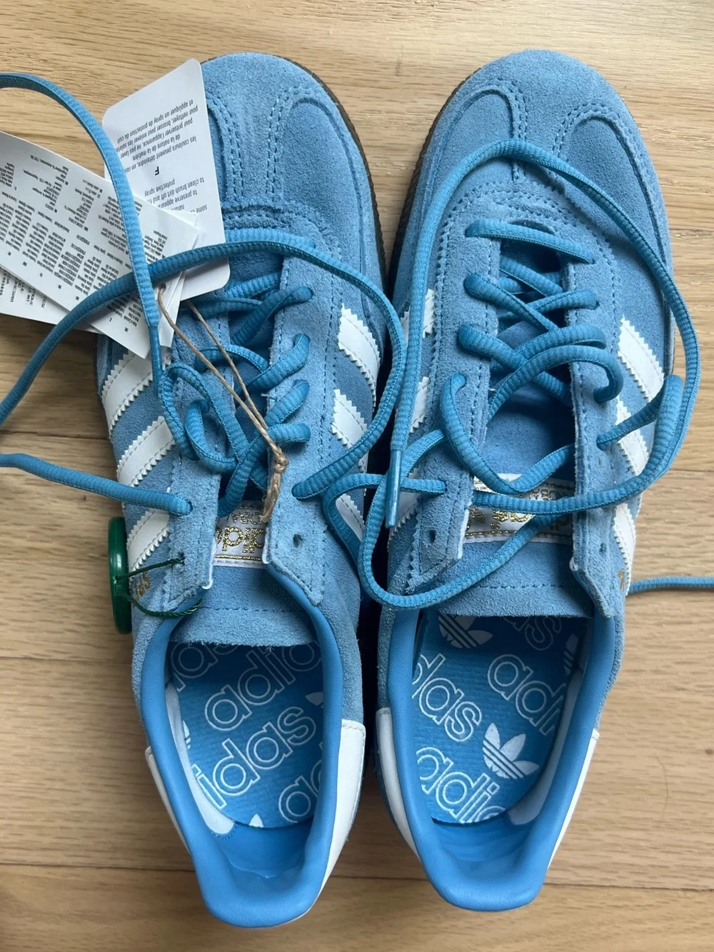 adidas Spezial Suede Sneakers in Sky Blue & White with Brown Gum Sole